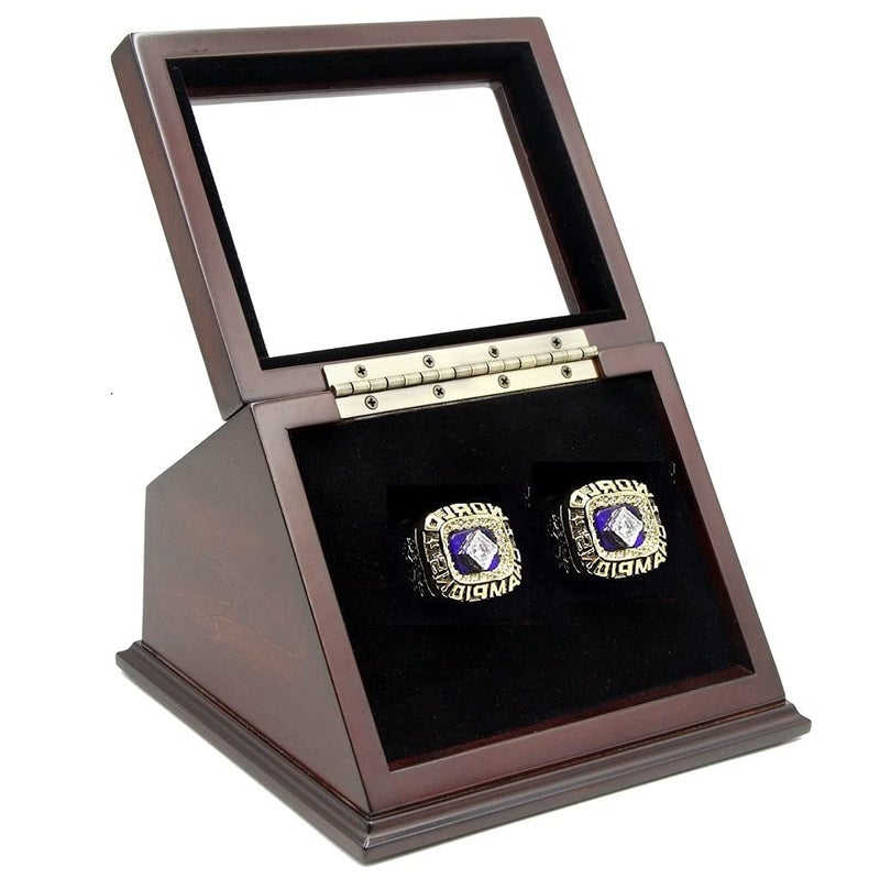 Tirrito 2 Slots Championship Ring Wooden Display Case Shadow Box With Slanted Glass Window for Football, Basketball, Hockey, Sports - Rings Not Included - Image 2